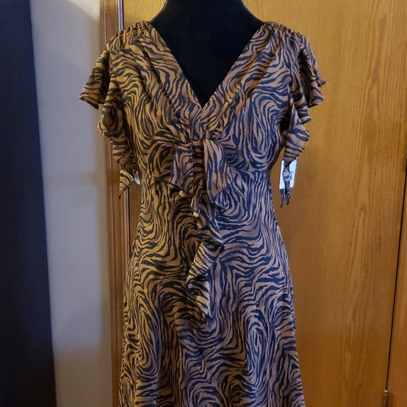 Metaphor ruffle animal print dress tan black nwt - Picture 1 of 7